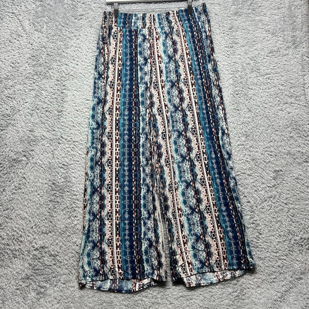 AGB Pants Womens 1X Palazzo Wide Leg Pull On Smocked‎ Waist Lightweight Boho
